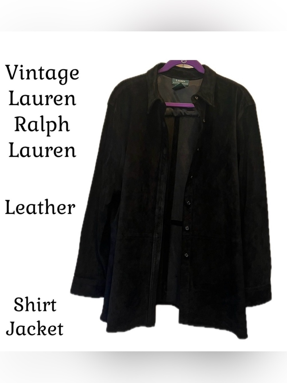 Vintage Ralph Lauren Black Leather Suede Jacket / Shirt 3X Plus Size Shacket